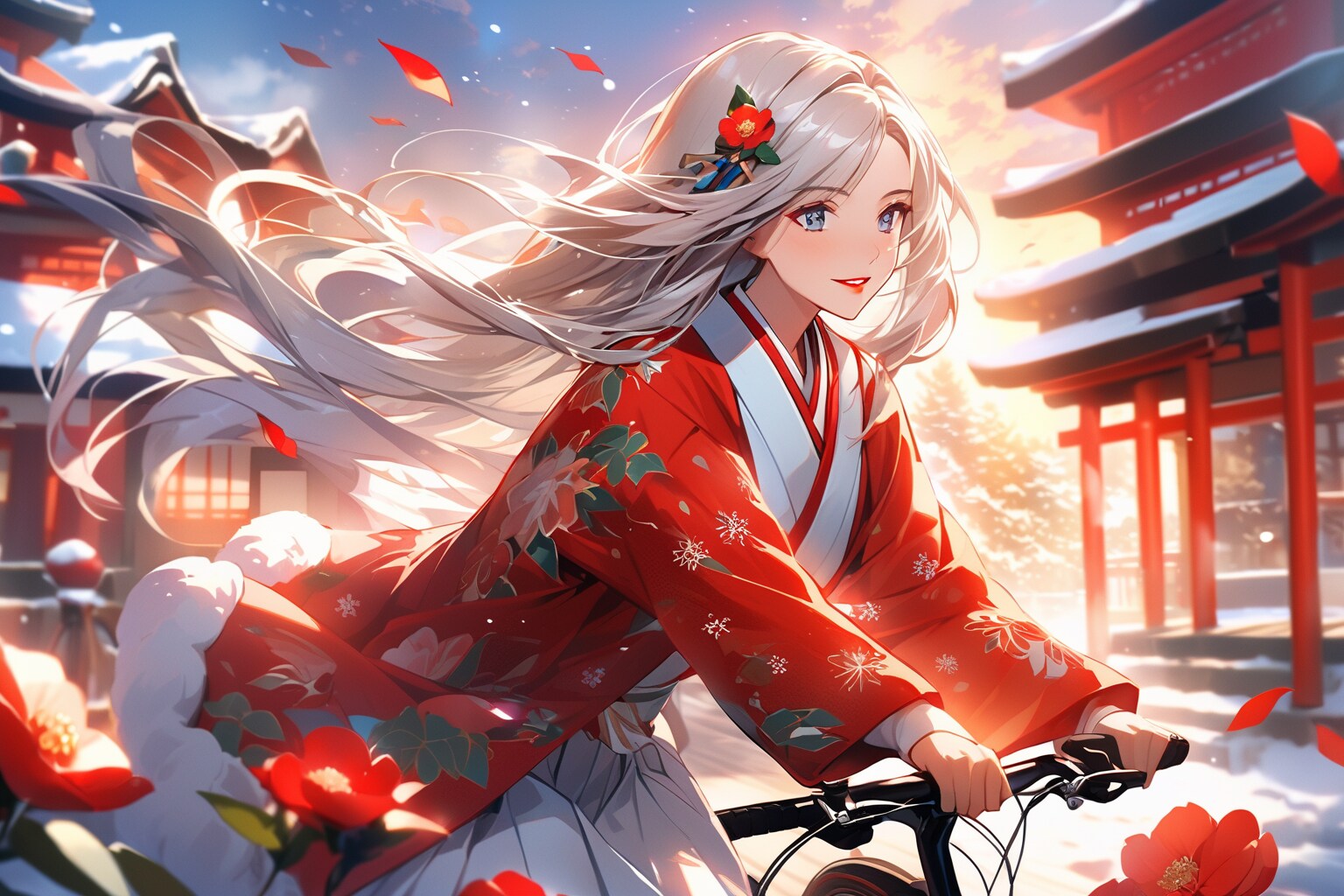 銀髪ロングで着物の美女２ | の人気AIイラスト・グラビア