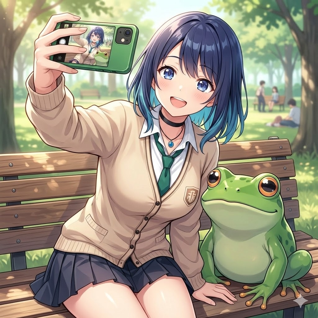 蛙とツーショット | の人気AIイラスト・グラビア