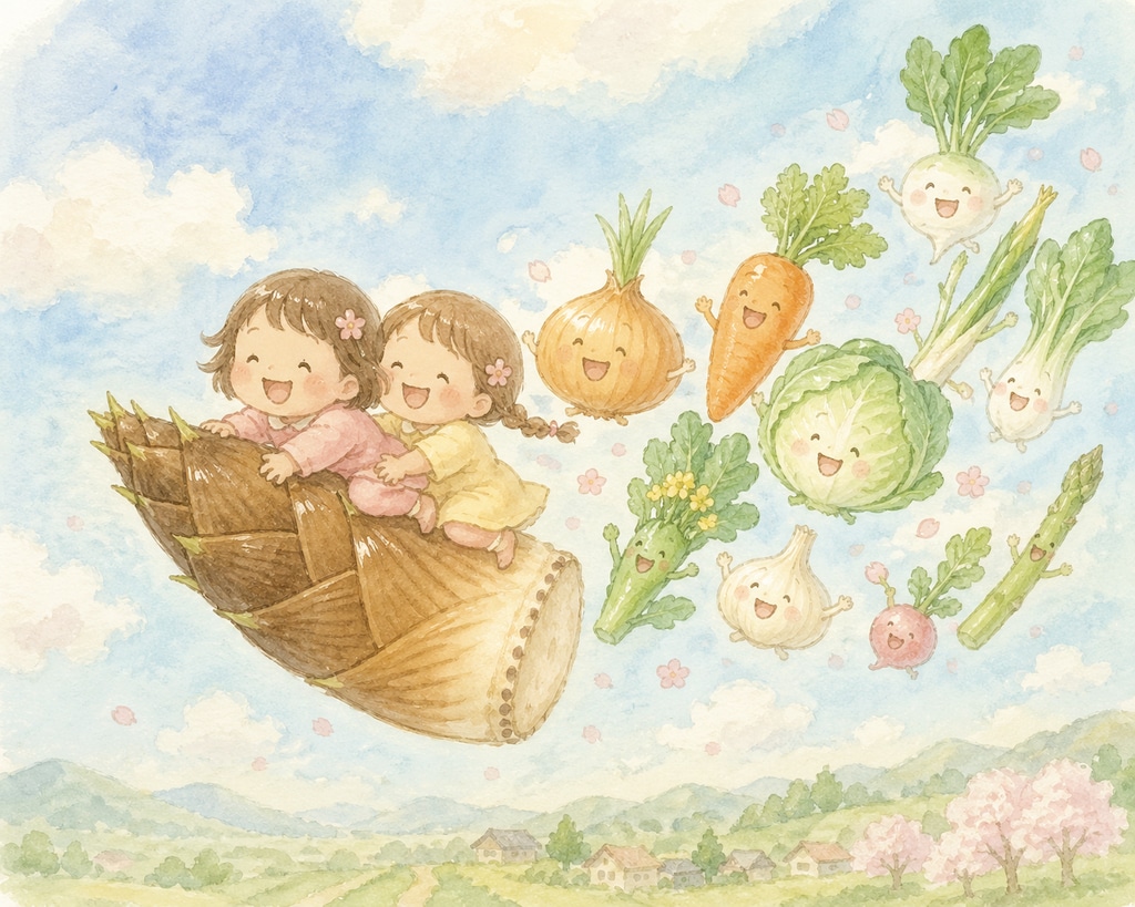 空飛ぶ春野菜たち