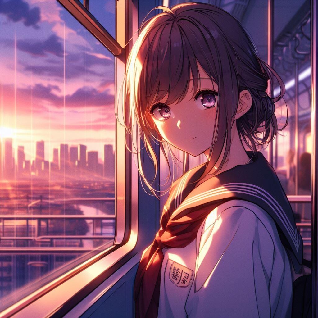 黄昏の車窓と彼女