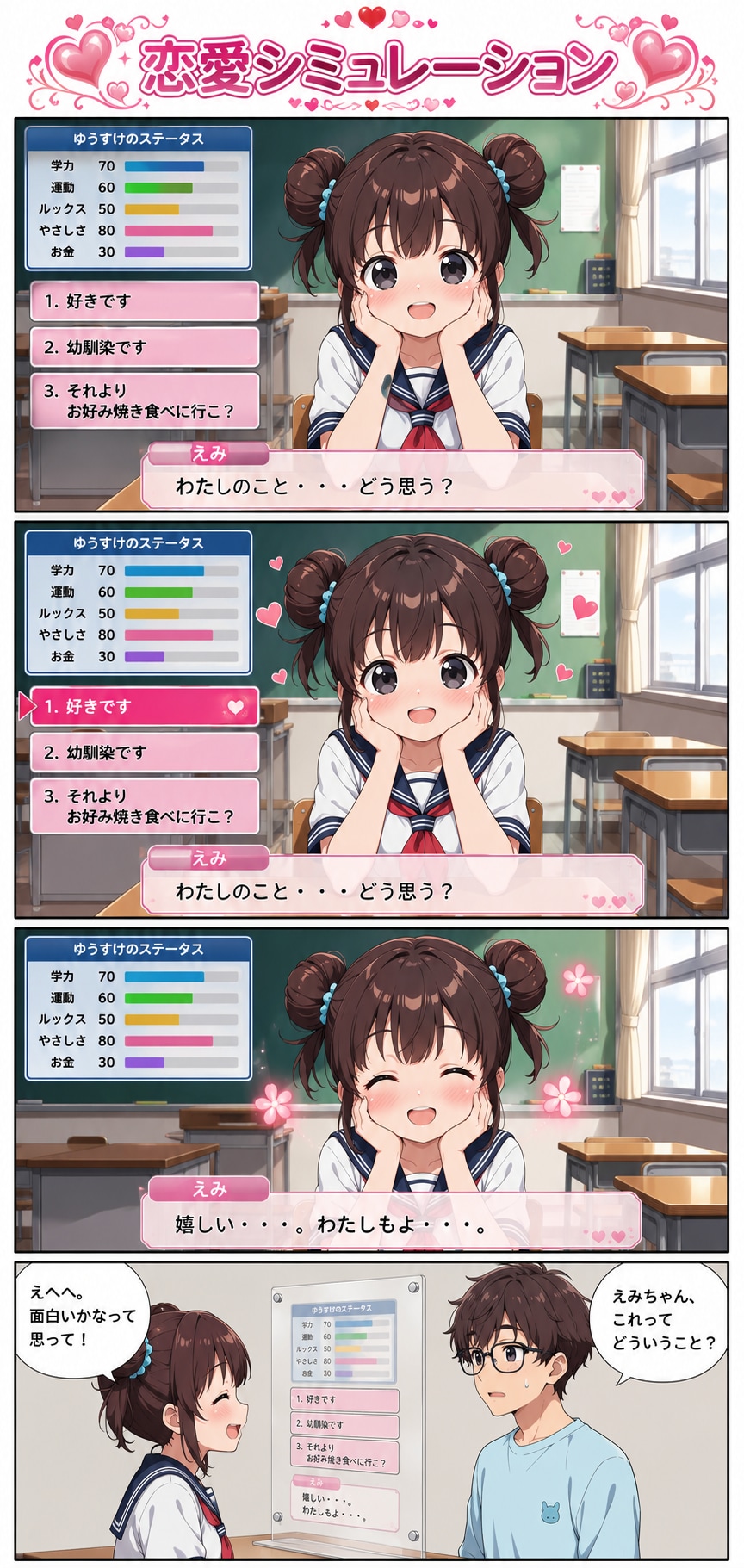 4コマ漫画「恋愛シミュレーション」