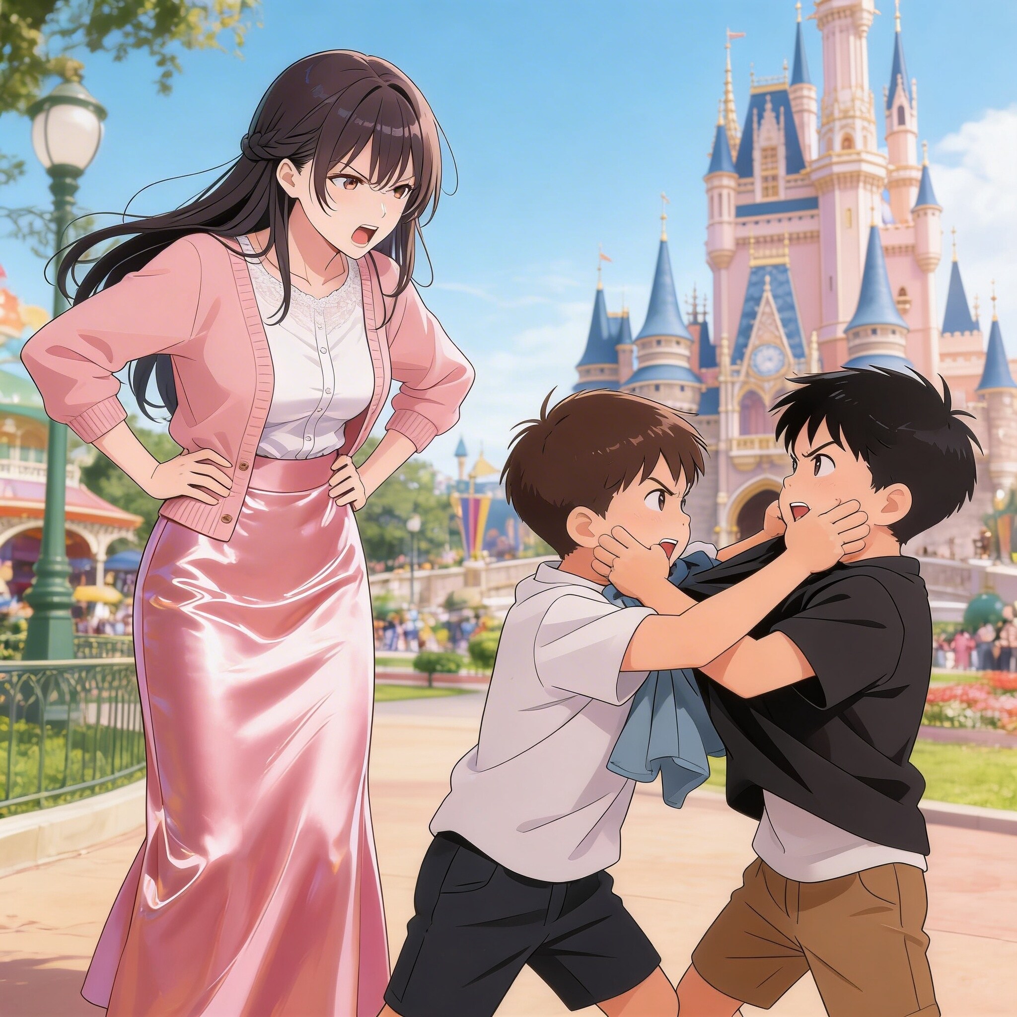 喧嘩する息子達を叱る若ユリママ | の人気AIイラスト・グラビア