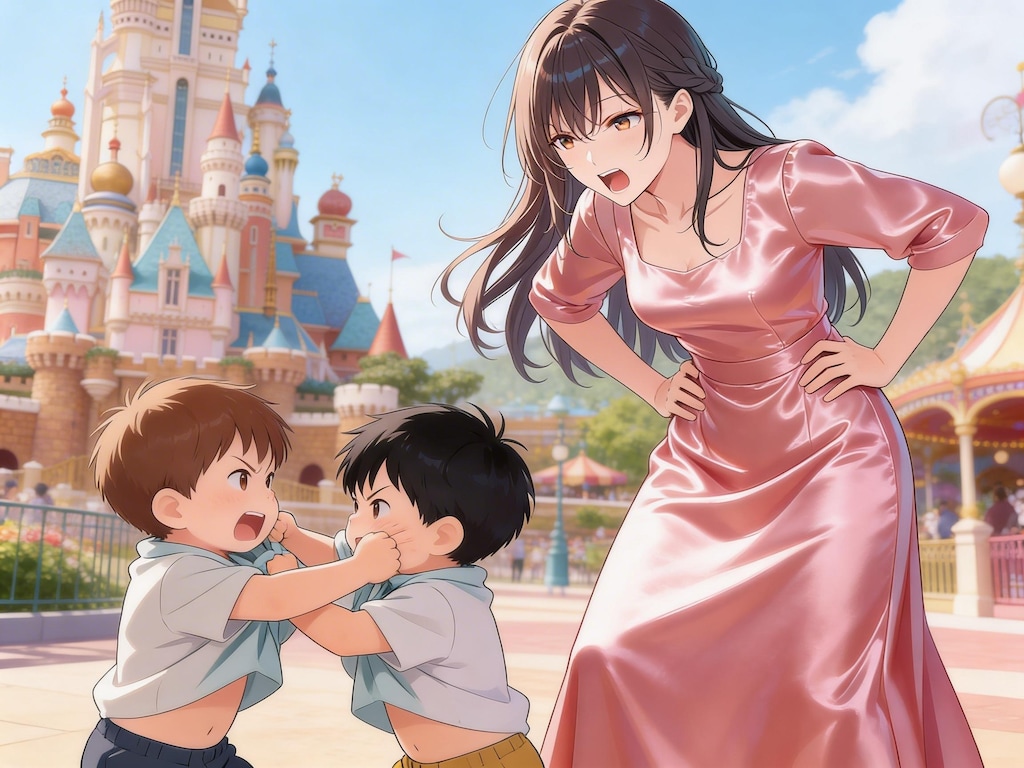 喧嘩する息子達を叱る若ユリママ