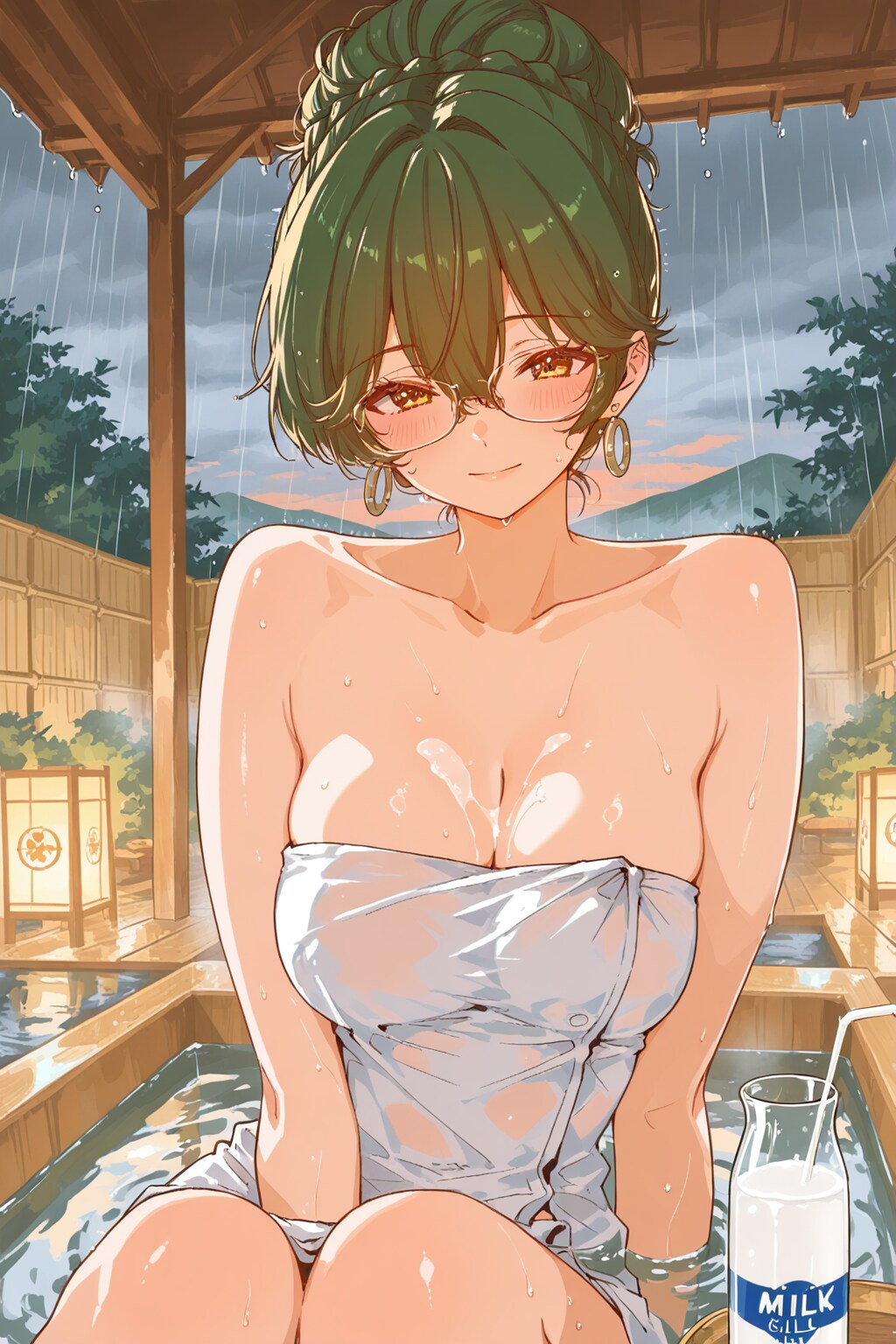 温泉には牛乳