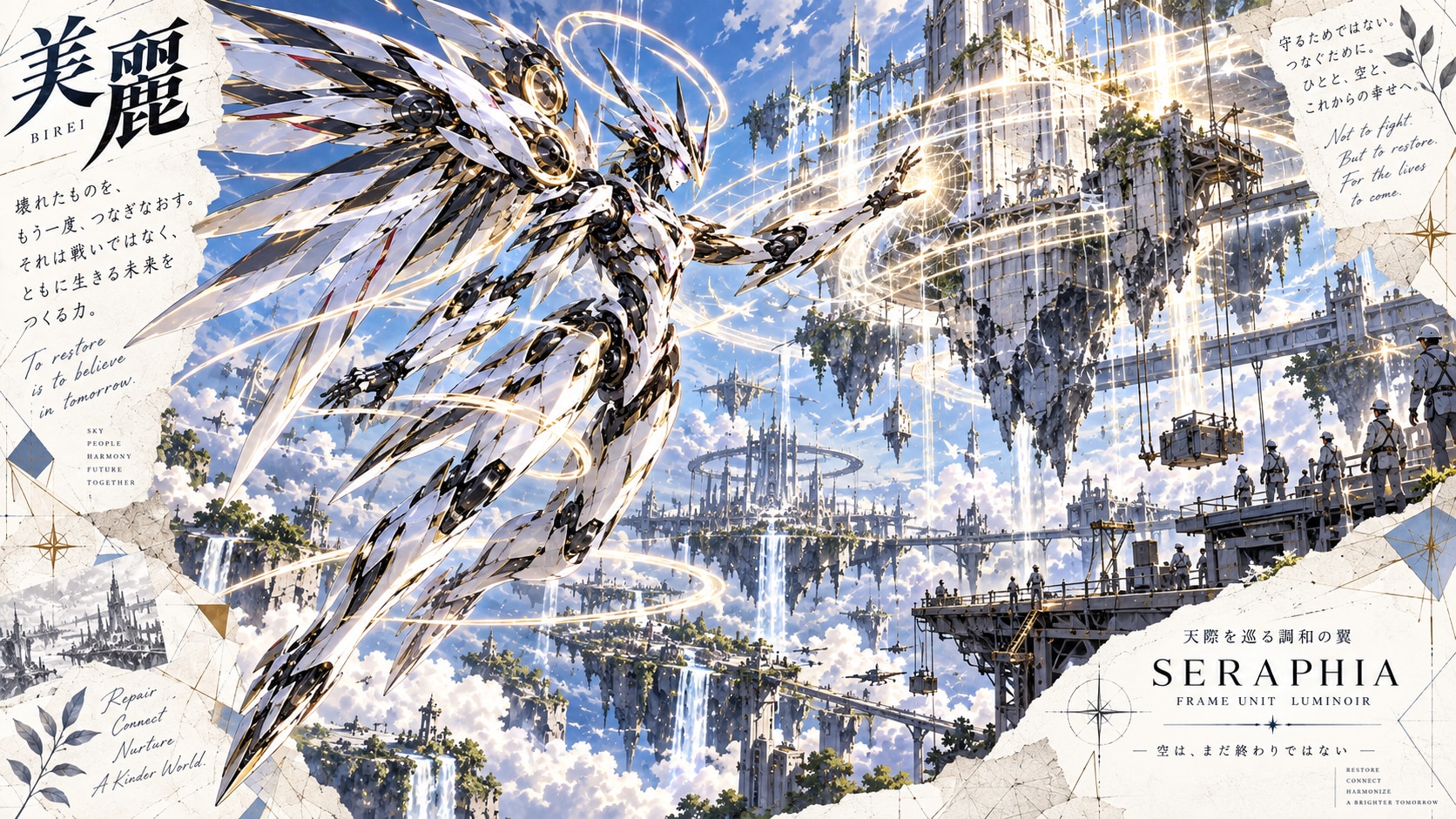 SERAPHIA — Wings That Connect the Sky  Not to fight. But to restore. For the lives to come.  Across | の人気AIイラスト・グラビア