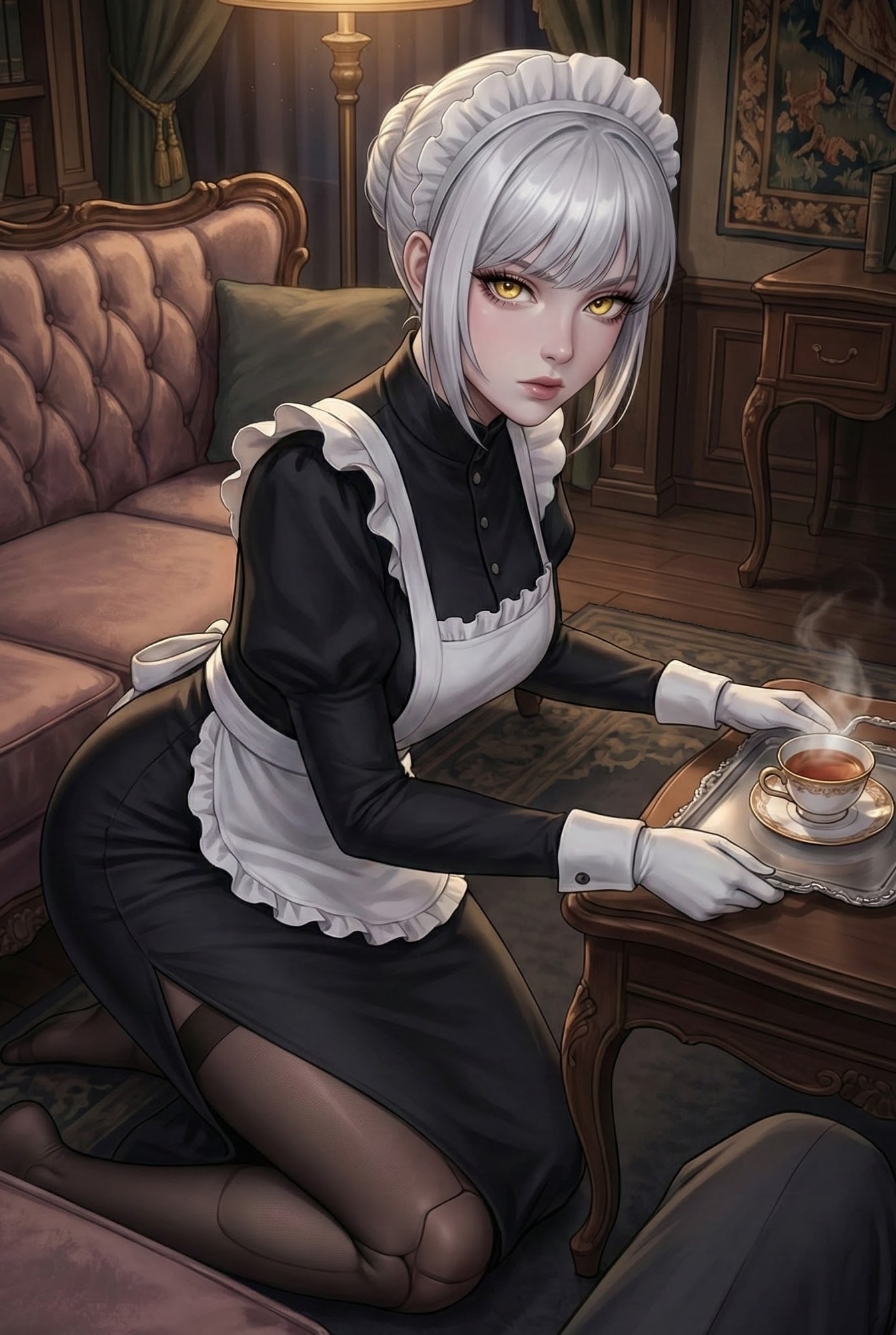 【ゴシック】レナータ：沈黙の給仕と視線（The Silent Service） | の人気AIイラスト・グラビア