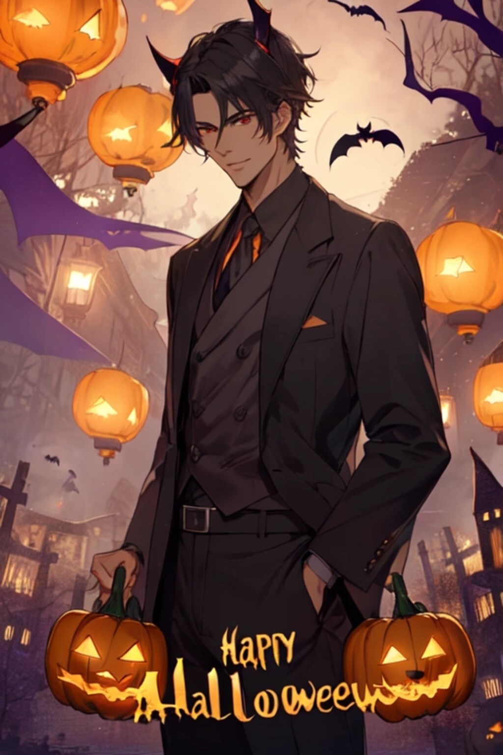 あかりが灯った街にいる、悪魔な黒髪短髪男性★（12枚）その4