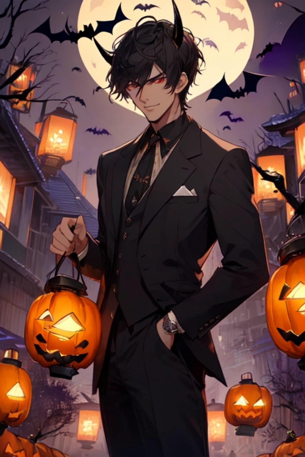 あかりが灯った街にいる、悪魔な黒髪短髪男性★（12枚）その4