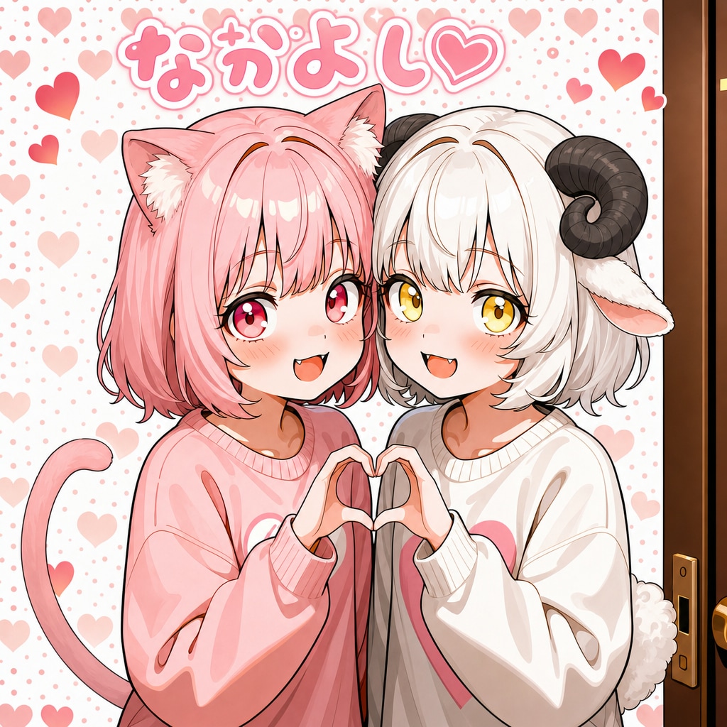 ねこちゃんとメイちゃんの仲良しハート♡