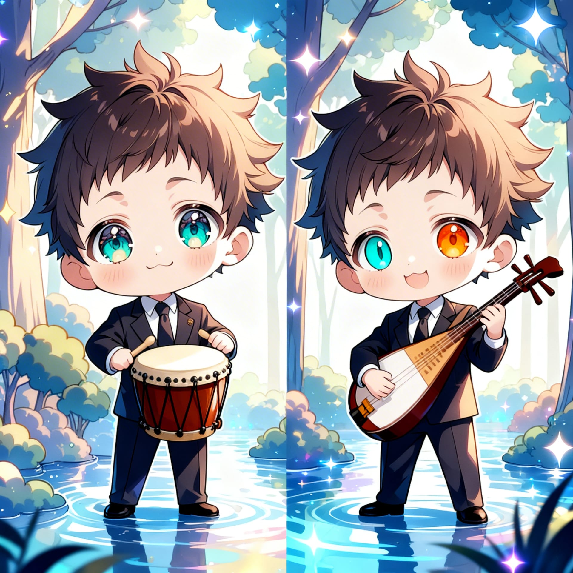 太鼓・三味線を演奏する少年 | の人気AIイラスト・グラビア