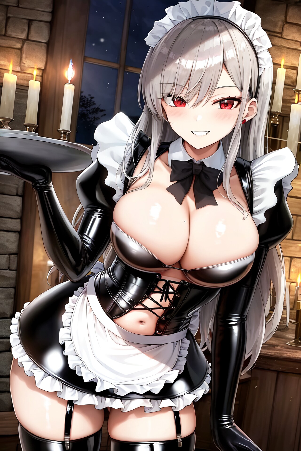 銀髪ロングドSボンデージメイド様ロウソクでおもてなしHolara