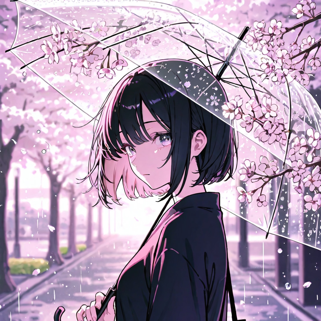雨と桜とビニール傘 | の人気AIイラスト・グラビア