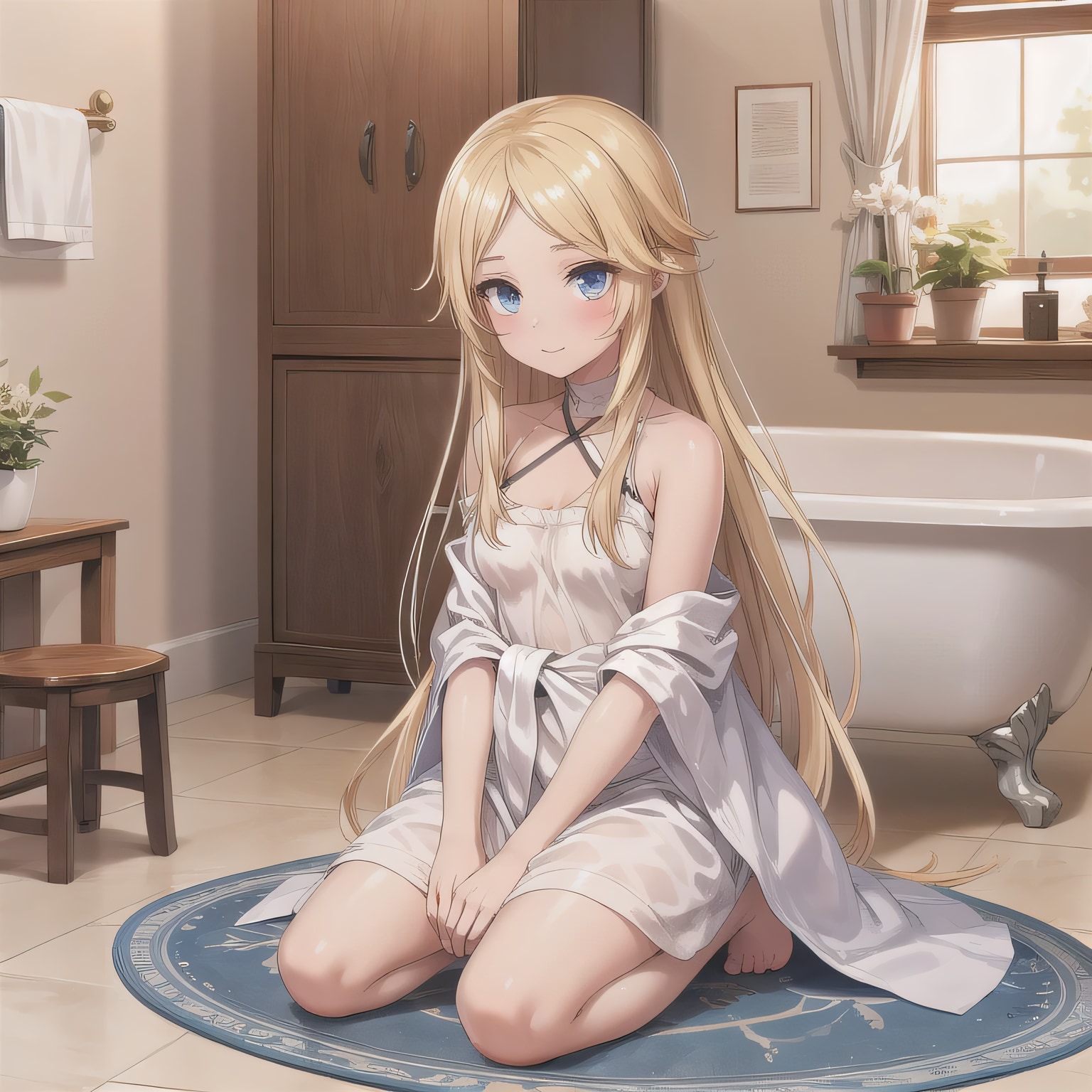 金髪ロングでお風呂の少女２０ | の人気AIイラスト・グラビア