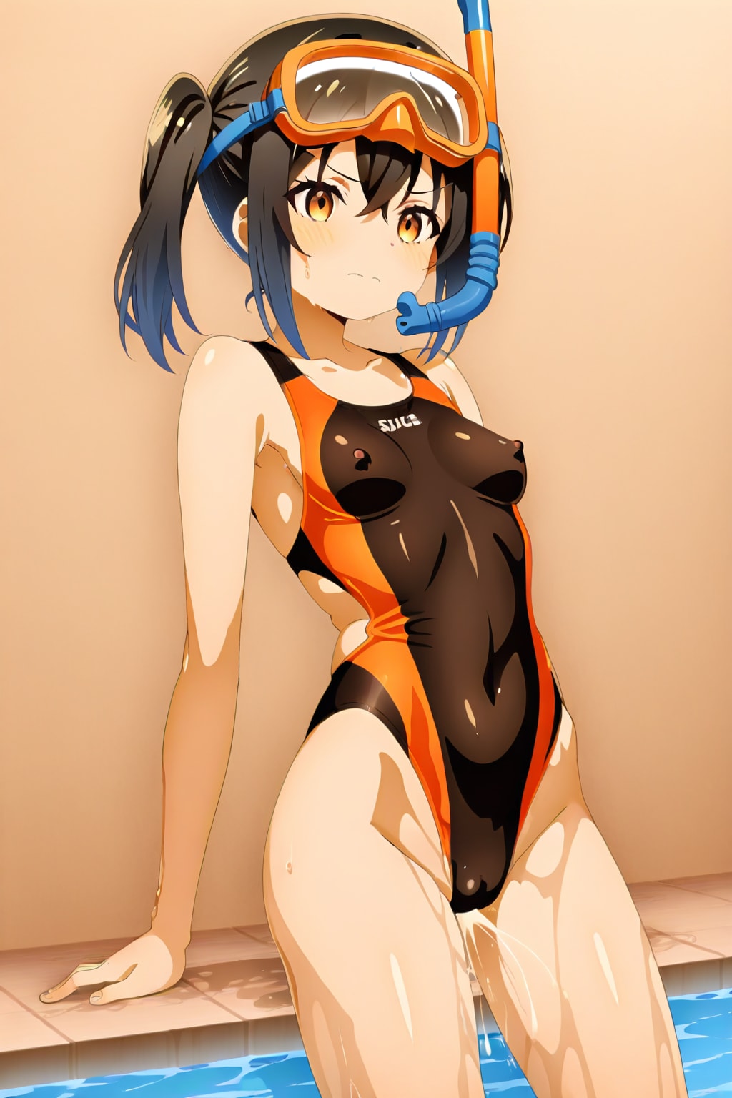 何故か噴き出す競泳水着の少女