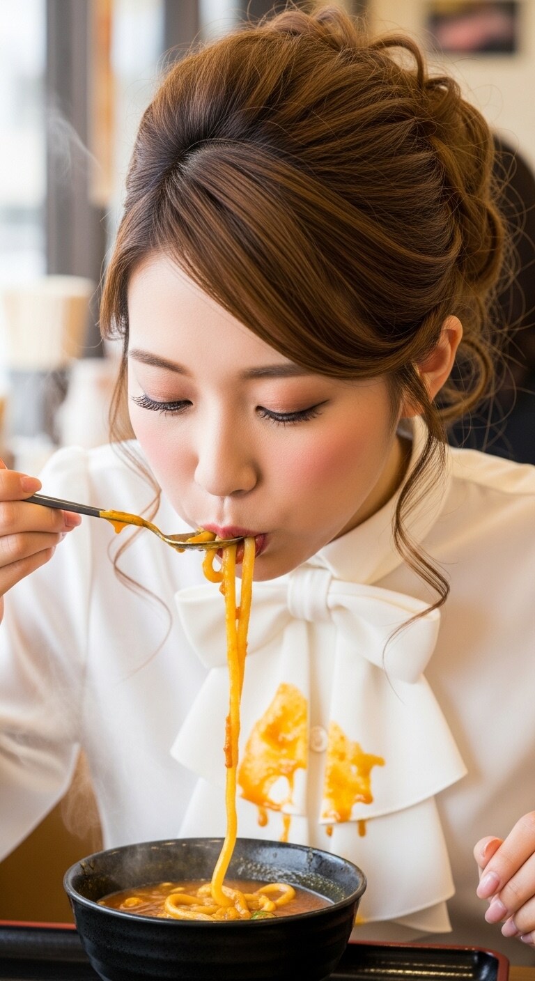 お姉様のカレーうどん《白服お汚れ》 | の人気AIイラスト・グラビア