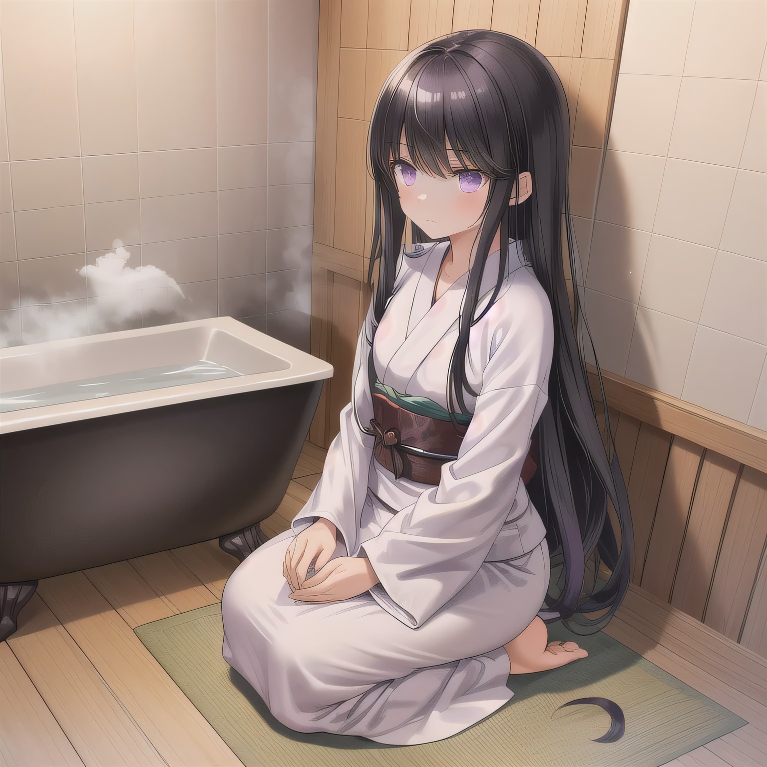 黒髪ロングでお風呂の少女３７ | の人気AIイラスト・グラビア