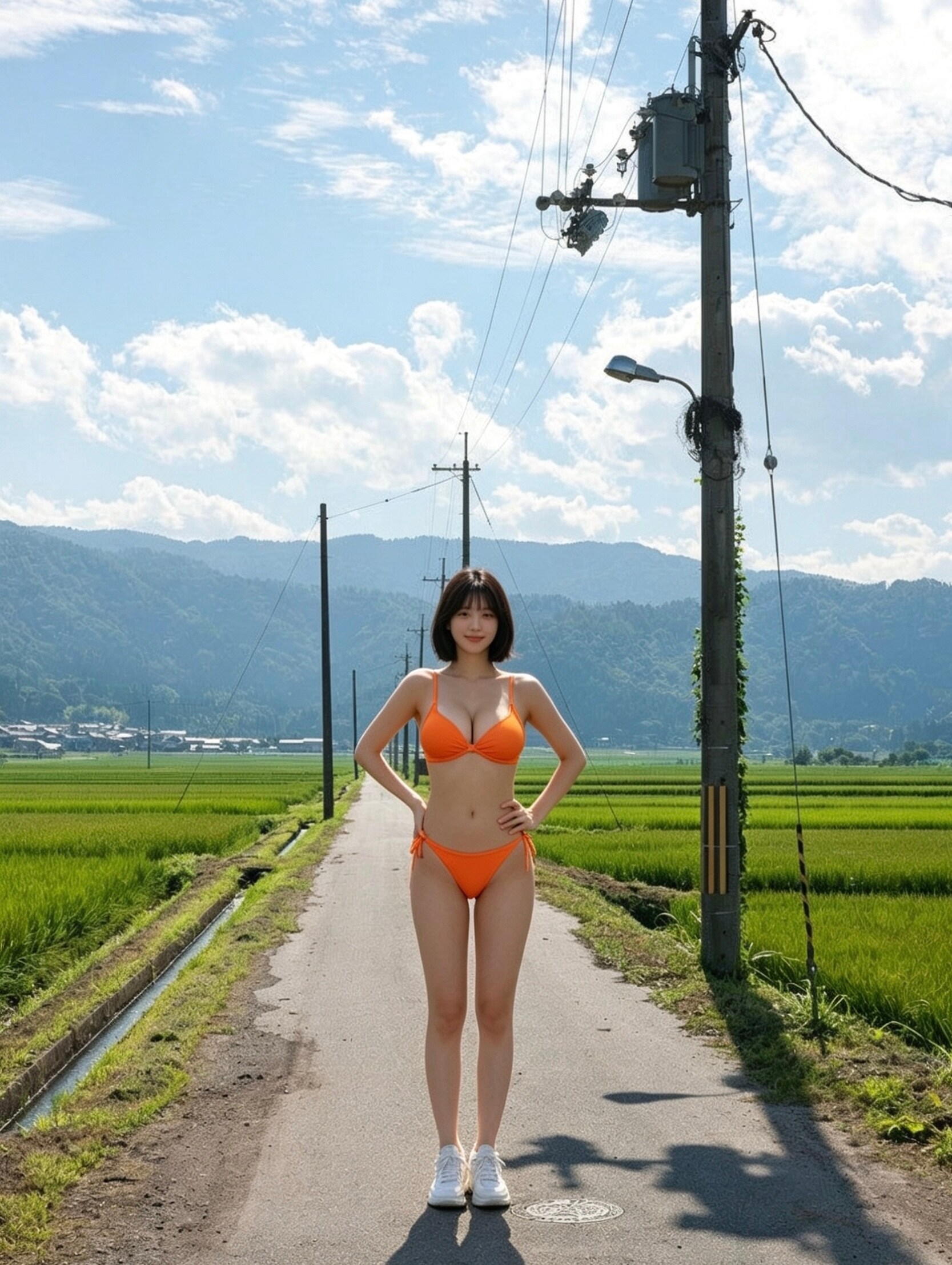 田舎にいるビキニお姉さん