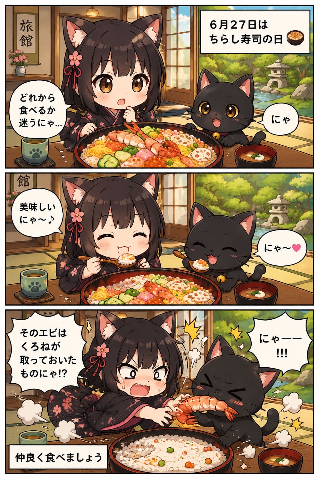 3コマ漫画 2026.06.27. 「ちらし寿司の日」