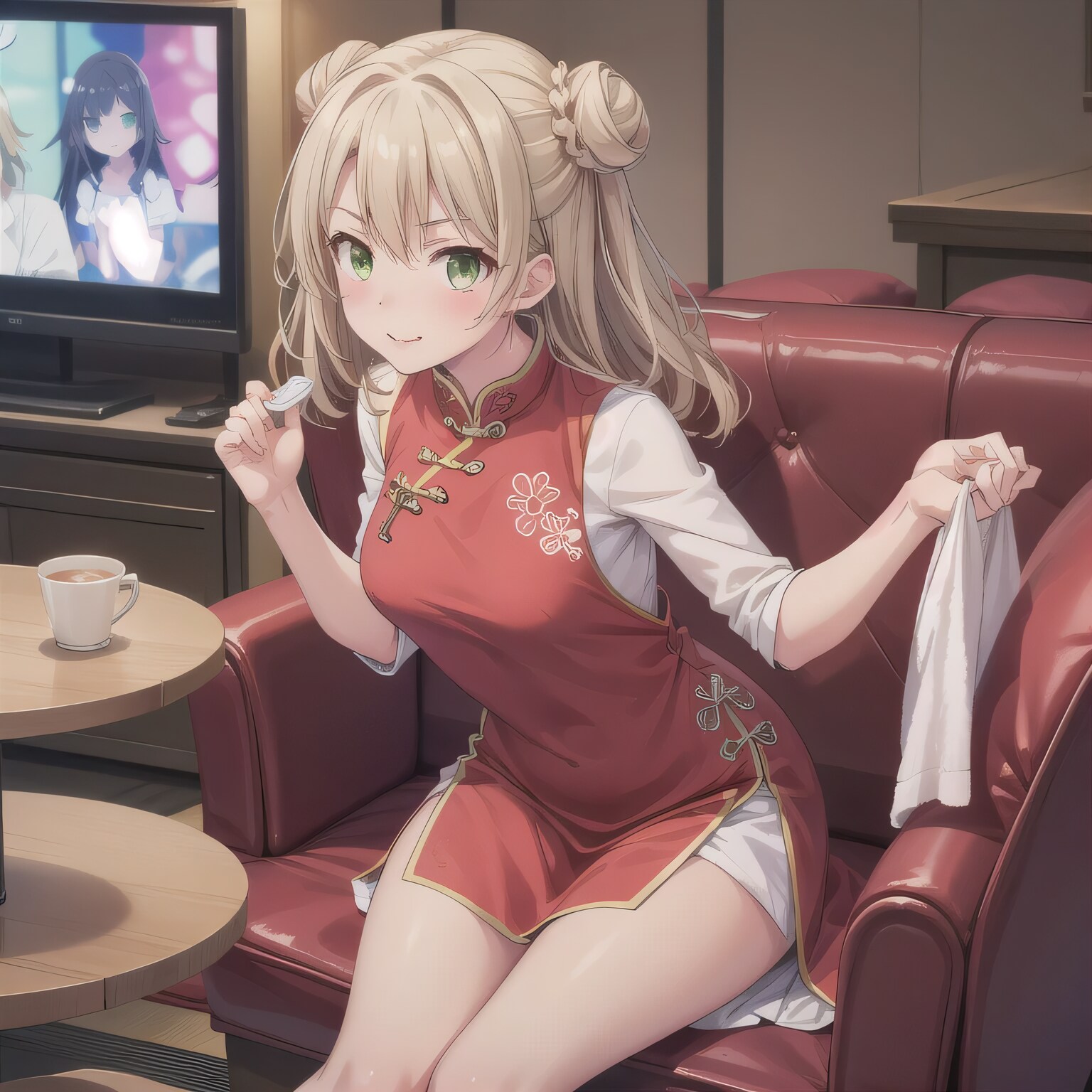 金髪ツイン団子で中華服の少女８ | の人気AIイラスト・グラビア