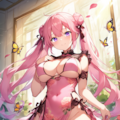 In a lush flower garden, a succubus girl with pink hair 4枚目