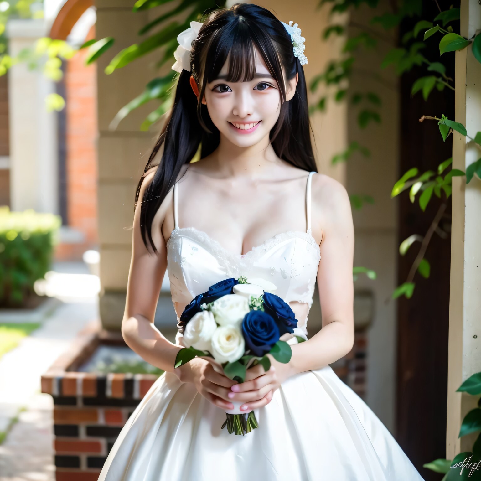 黒髪ロングでウェディングドレスの美女１００ | の人気AIイラスト・グラビア