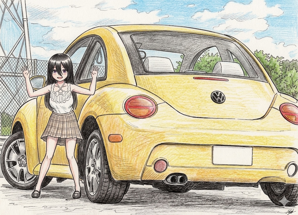 Geminiで簡単に車と少女のイラストを生成
