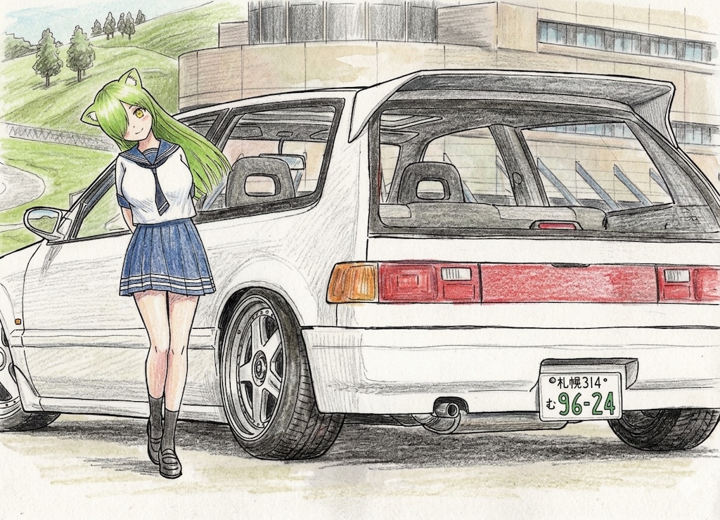 Geminiで簡単に車と少女のイラストを生成