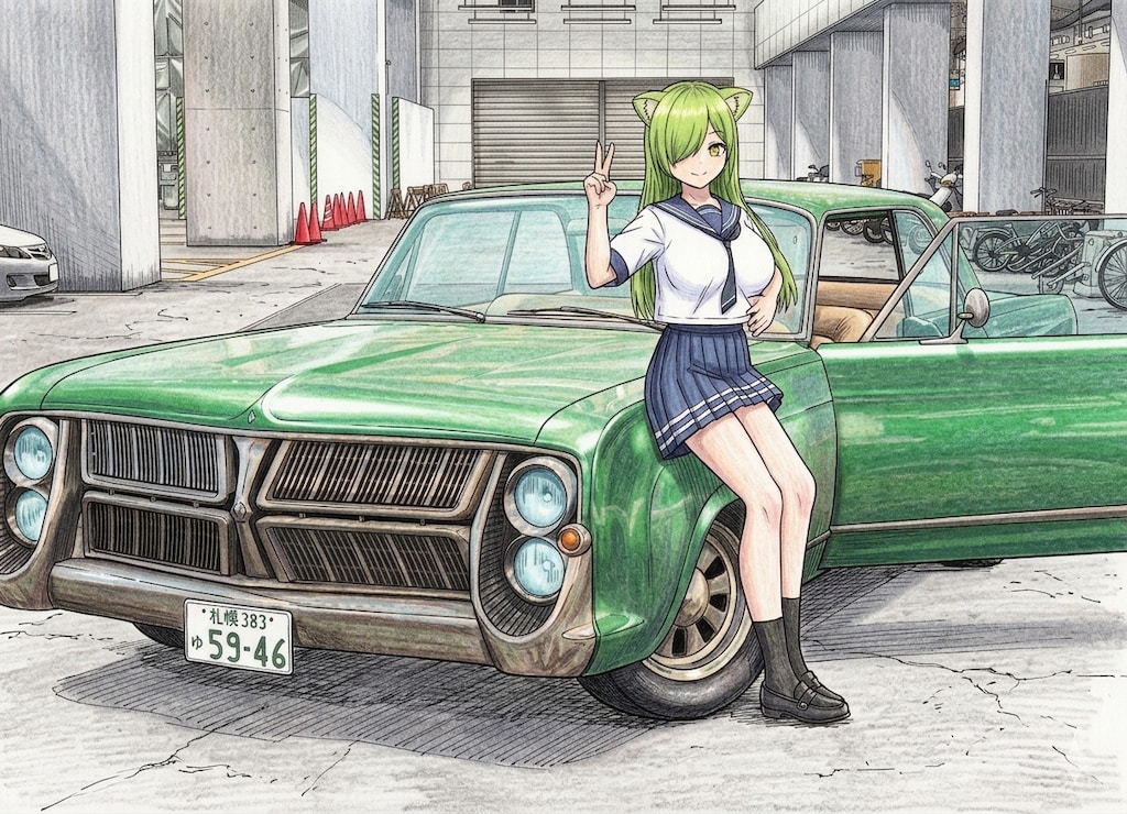 Geminiで簡単に車と少女のイラストを生成
