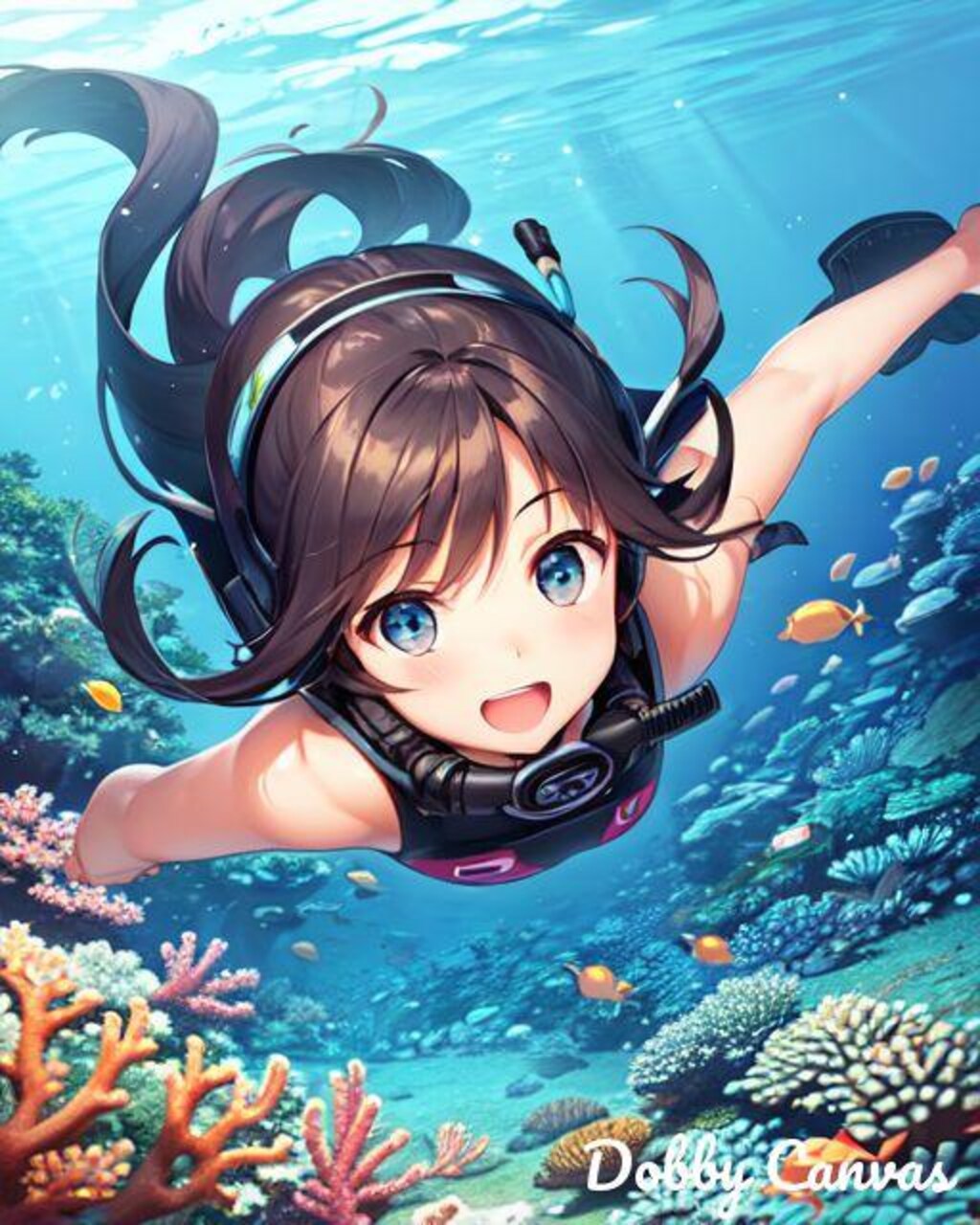 No.35 珊瑚の海のスキューバダイビングガール
