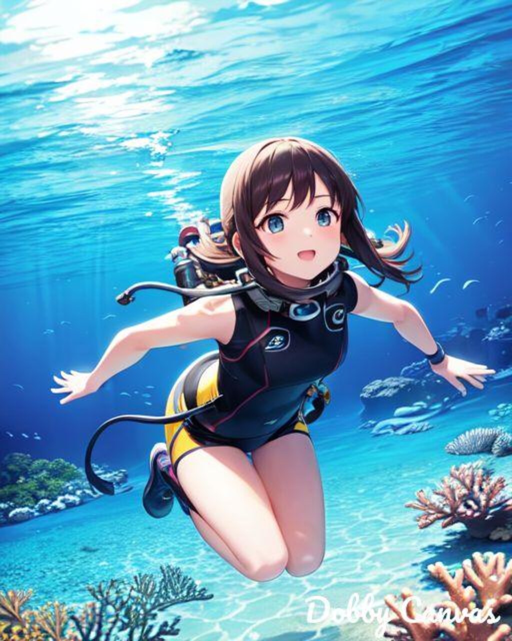 No.35 珊瑚の海のスキューバダイビングガール