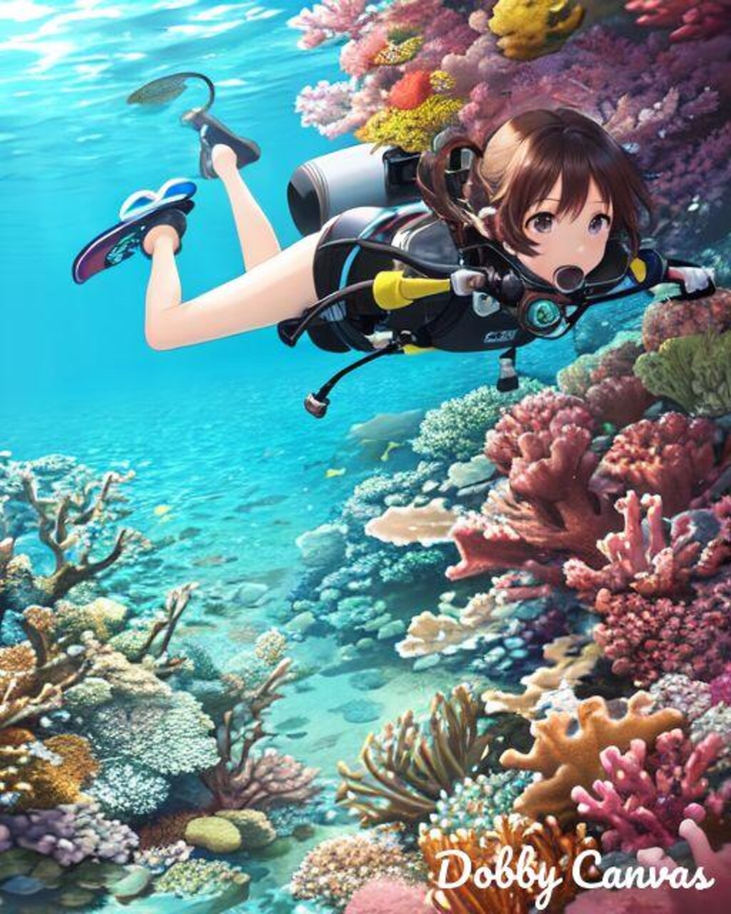 No.35 珊瑚の海のスキューバダイビングガール