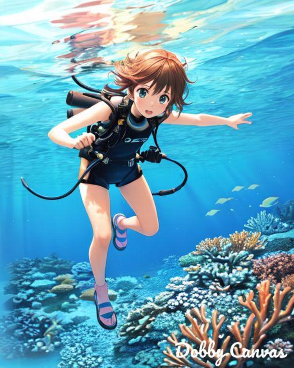 No.35 珊瑚の海のスキューバダイビングガール