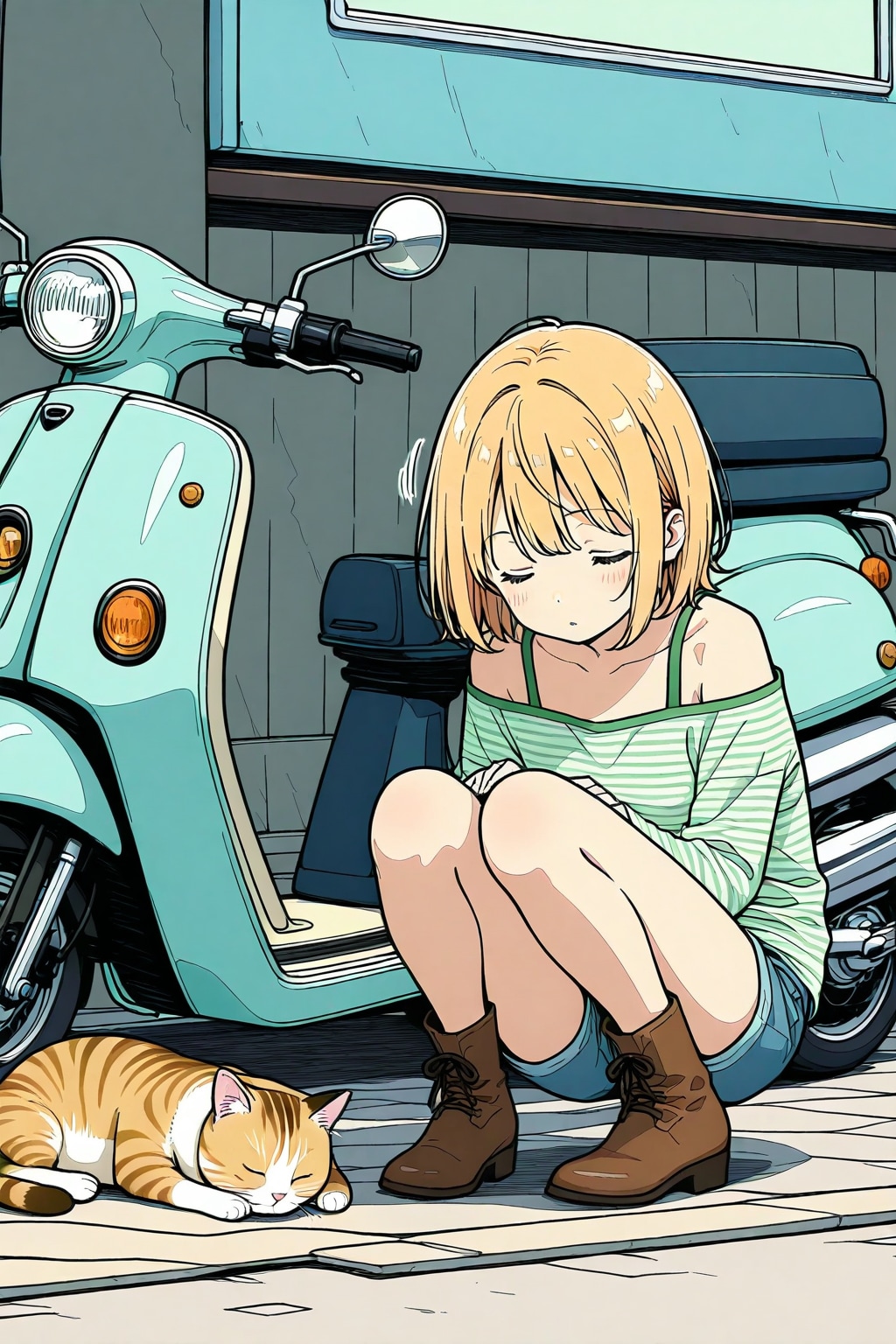彼女のスクーターと猫