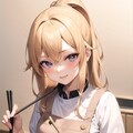 料理に興じる金色の髪の少女 3枚目