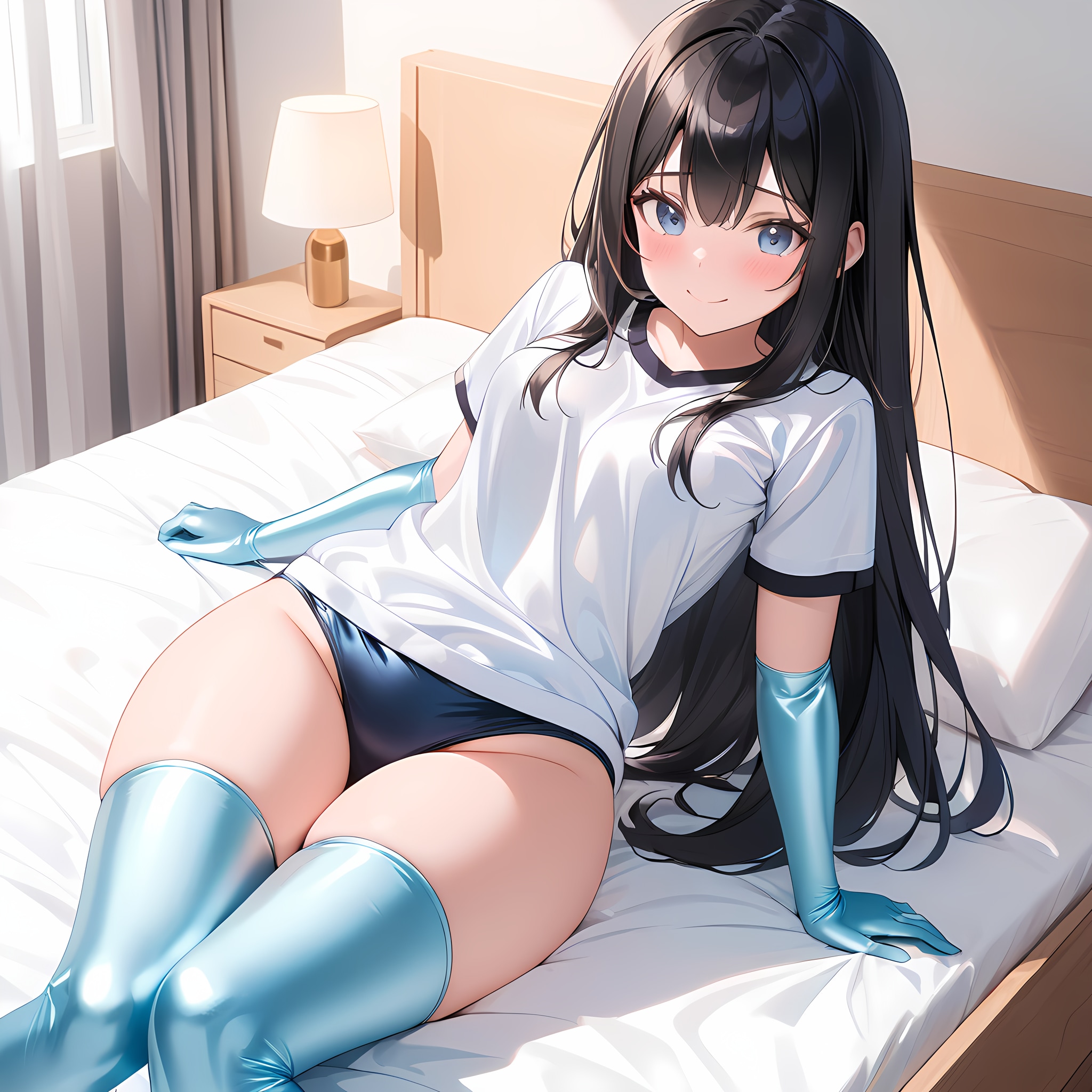 紺縁白体操服長手袋サイハイソックス