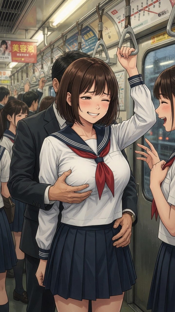 電車で触られる女子高生