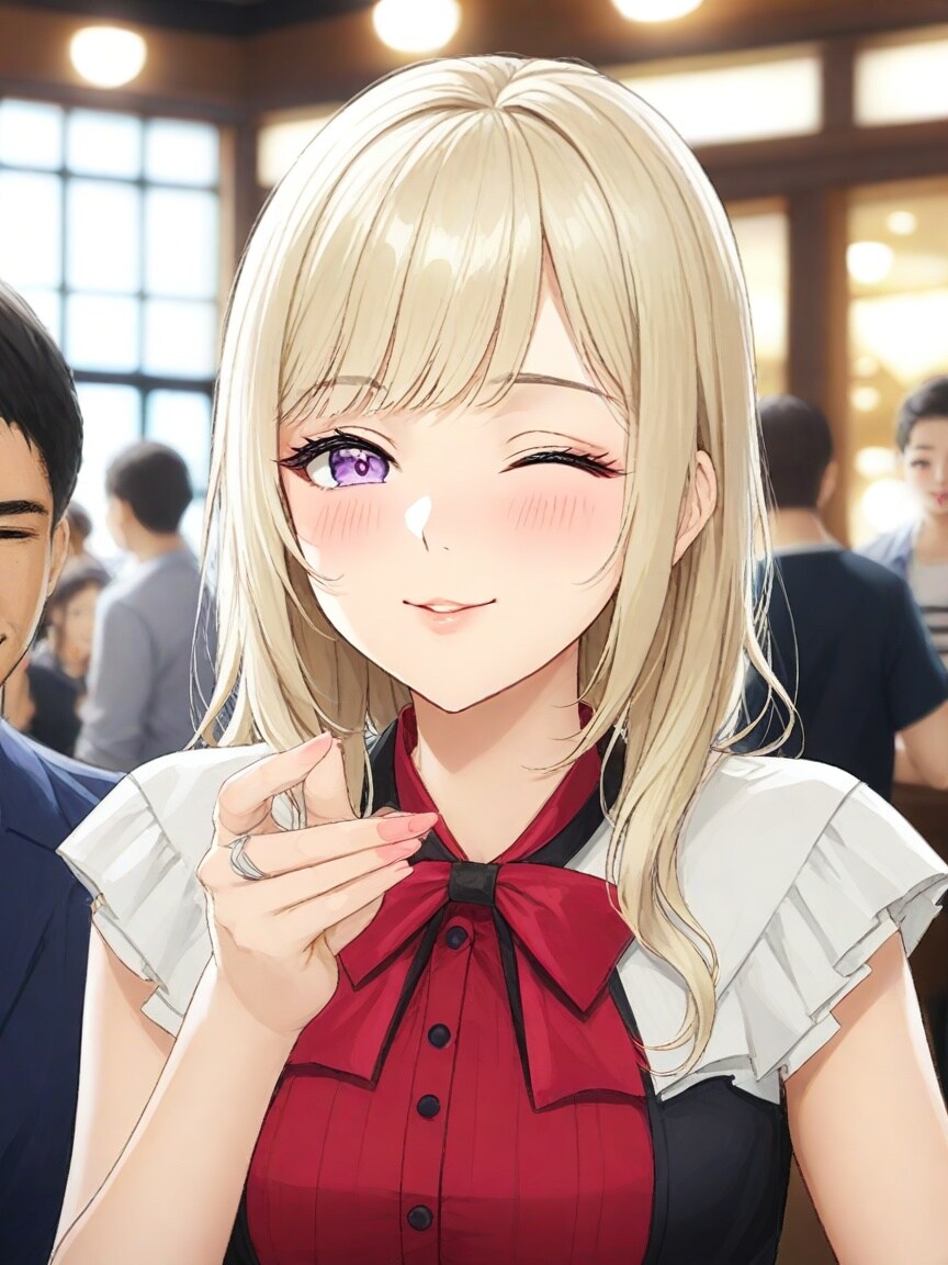 皆同席中のウィンク！