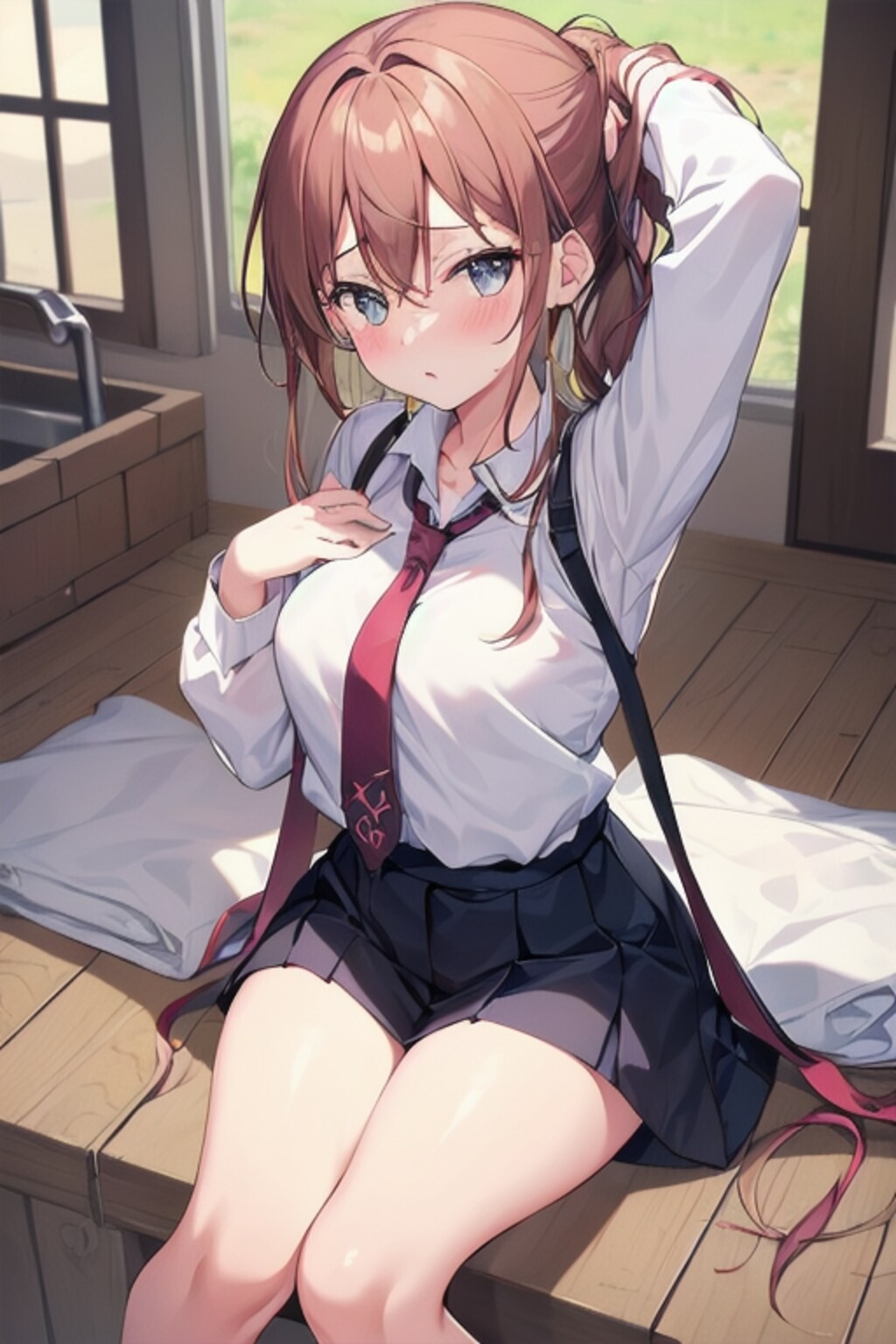 髪を結ぶ女性