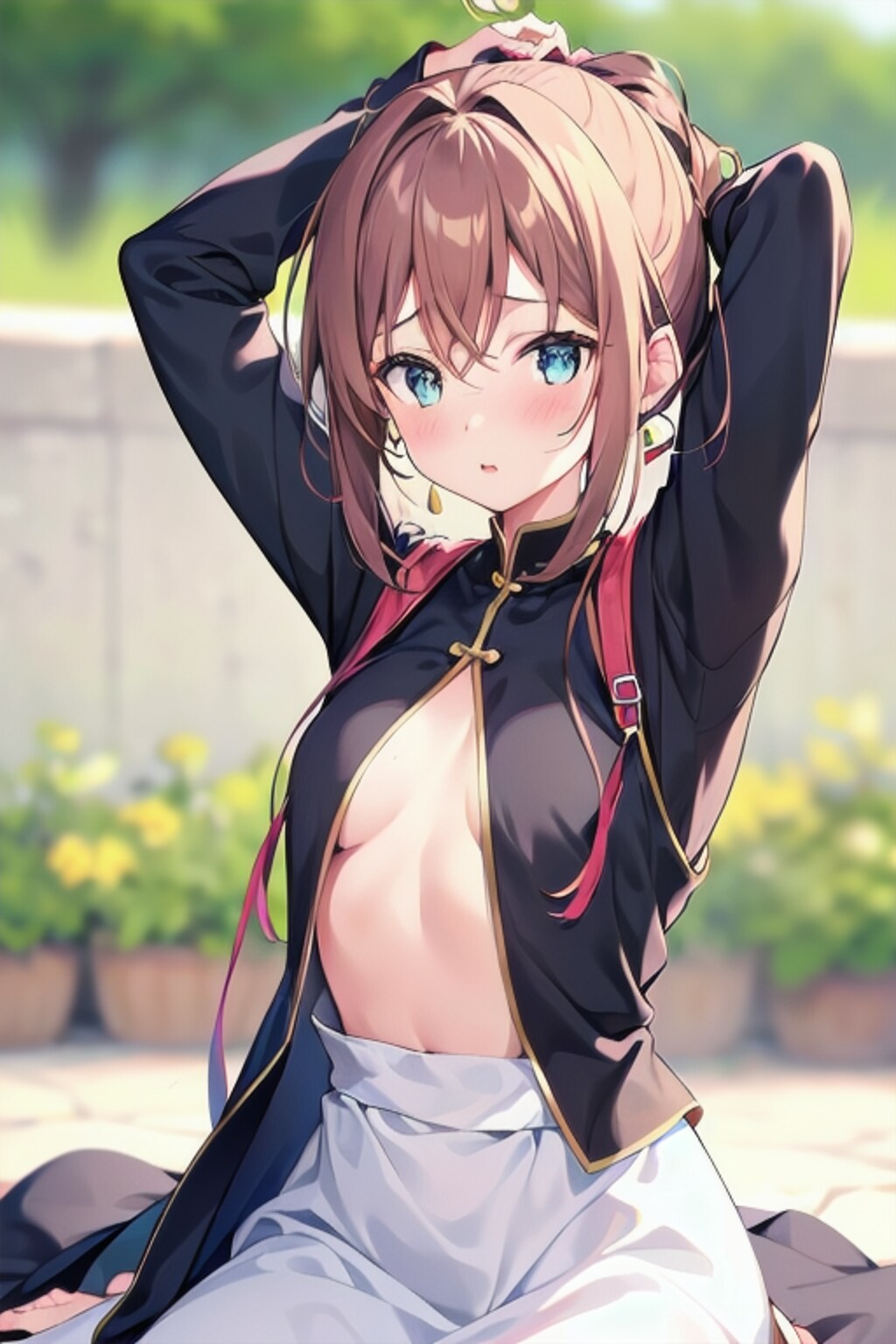 髪を結ぶ女性