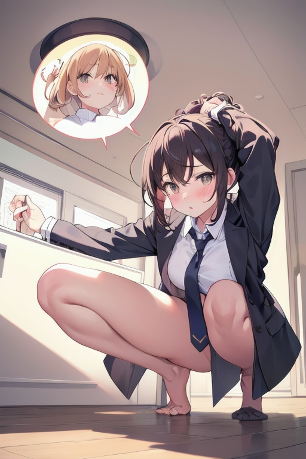 髪を結ぶ女性