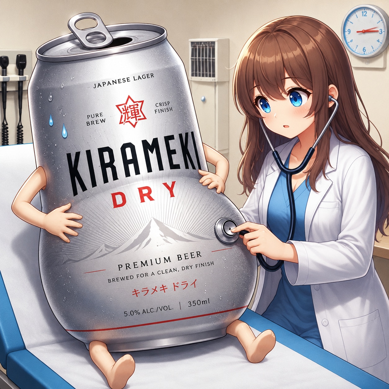 妊娠中のビール缶と産婦人科の女医さん