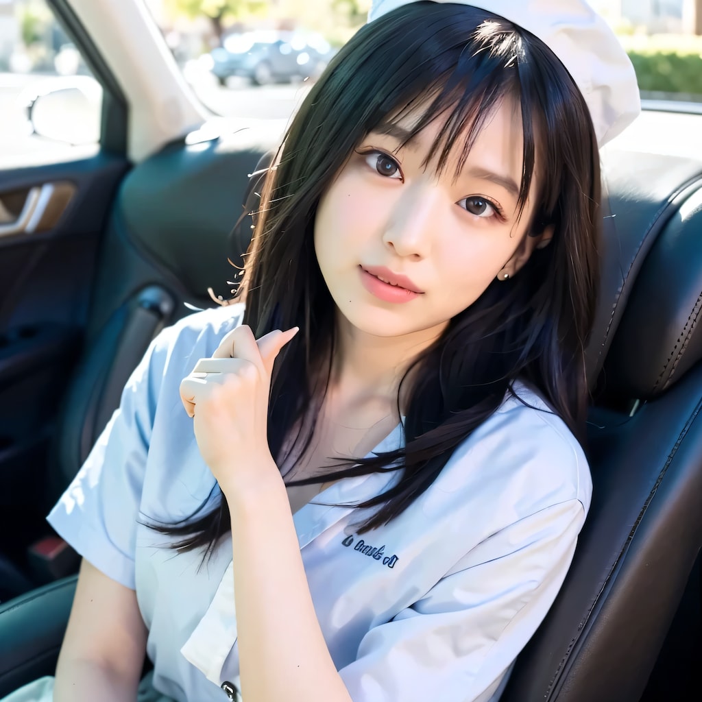 黒髪ロングで車内の美女２４