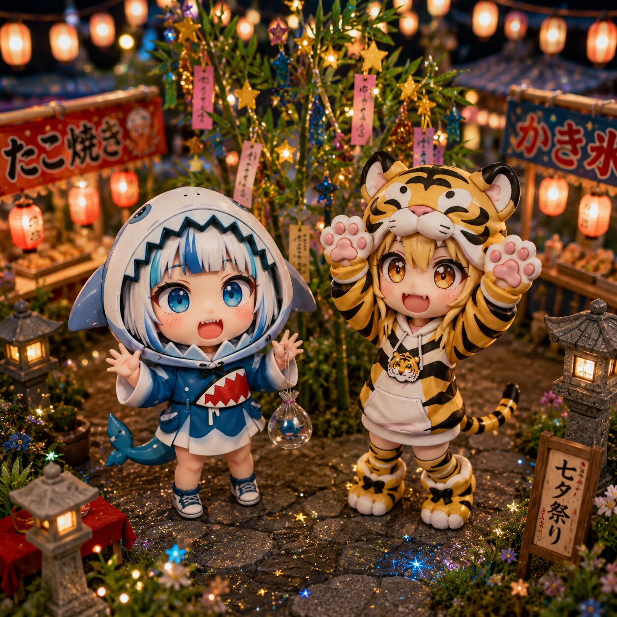 サメ美ちゃんと虎娘ちゃんのフィギュア