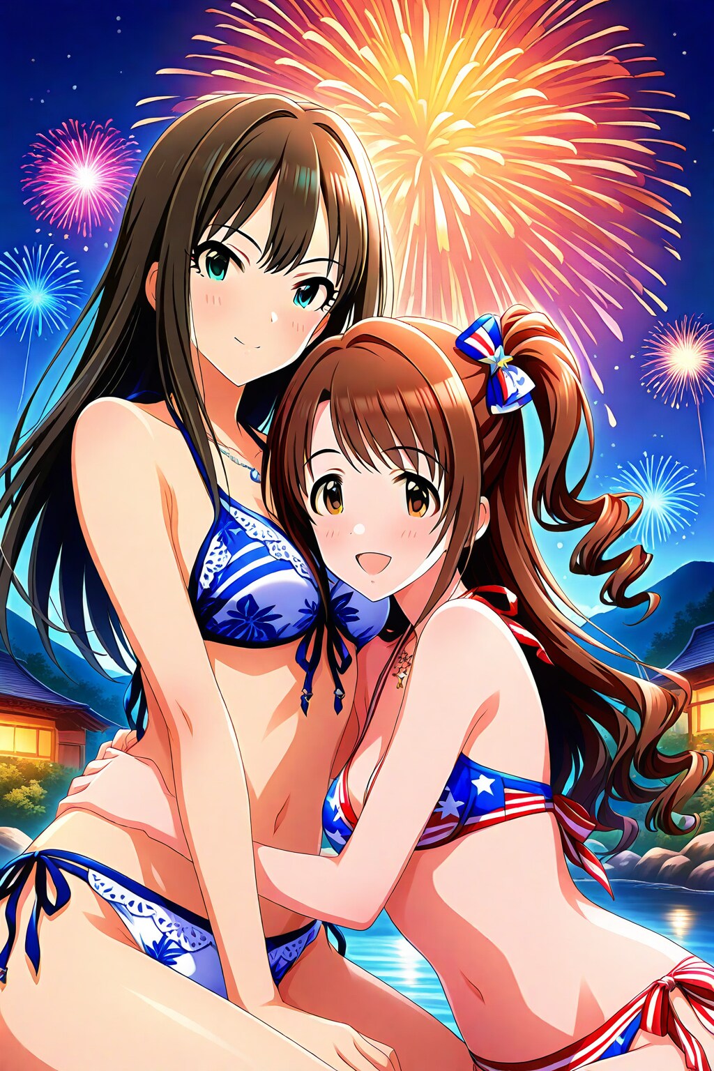 河辺の温泉で。