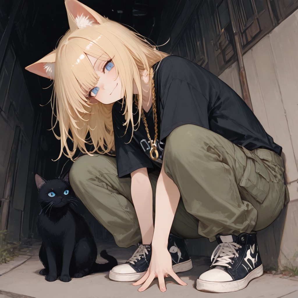 猫娘とでれ助（猫）