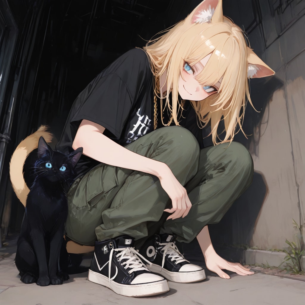 猫娘とでれ助（猫）