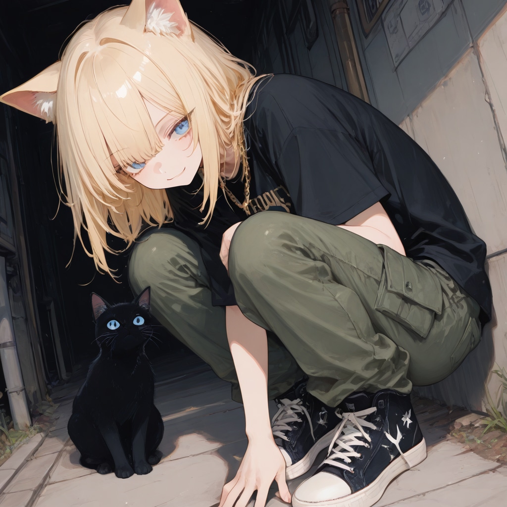 猫娘とでれ助（猫） | の人気AIイラスト・グラビア