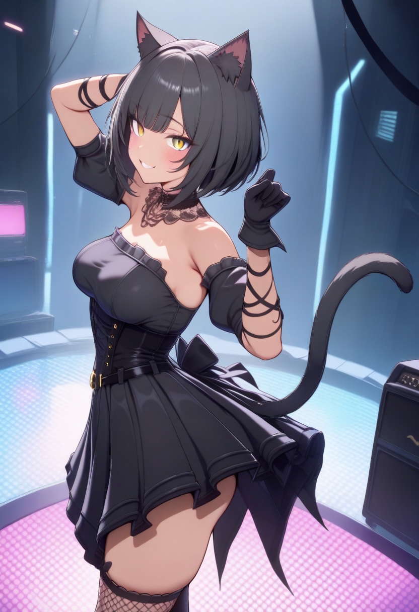 ステージを支配する黒猫アイドル | の人気AIイラスト・グラビア