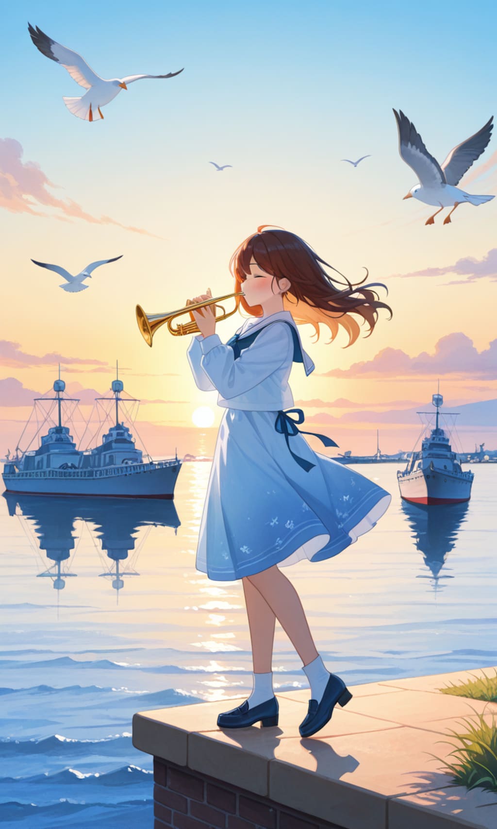 ラッパを吹く少女