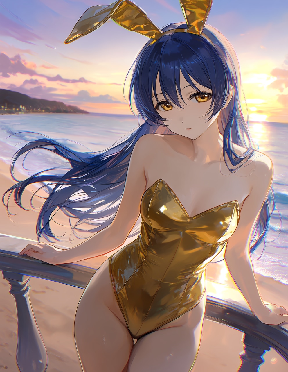 金色バニーの海未と海辺のホテル(PixAI版)
